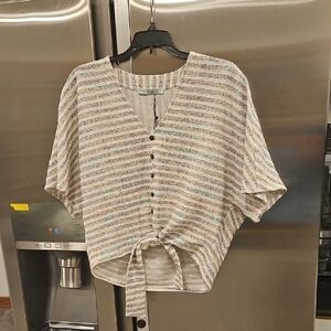 💕CURRENT AIR💕 Short Sleeve Button Front Tie Front Top ~ Striped NWT
